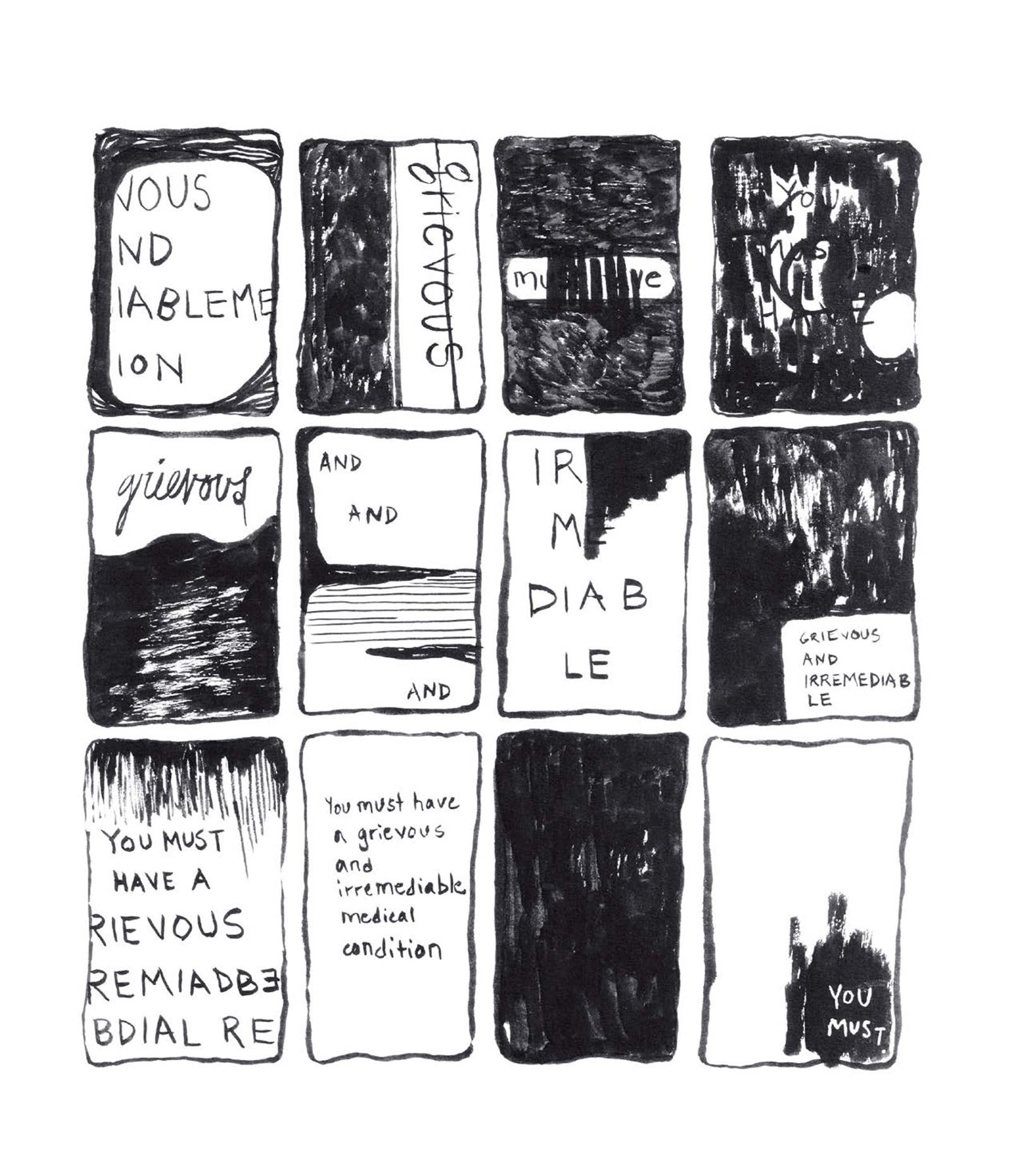 12 panel comic in black and white