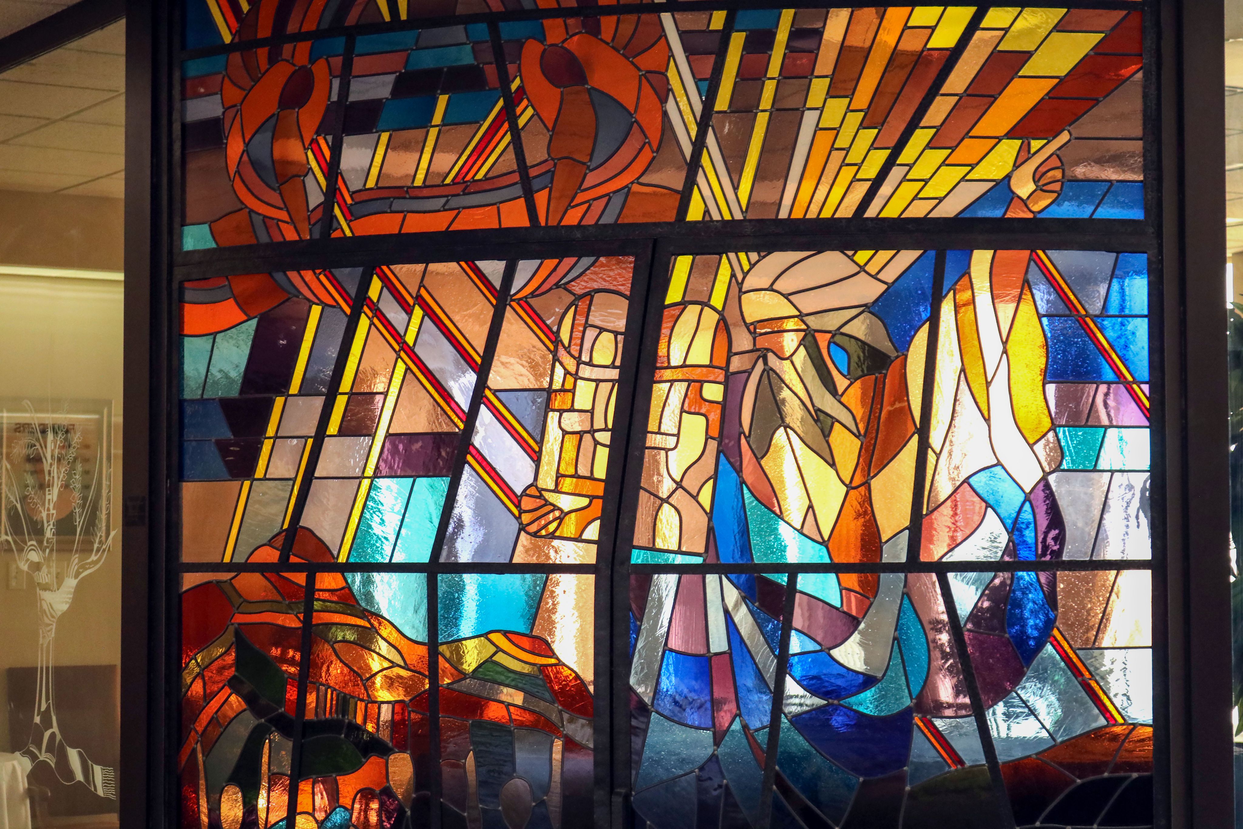 A stained glass window located in Beth Tzedec Congregation in Calgary